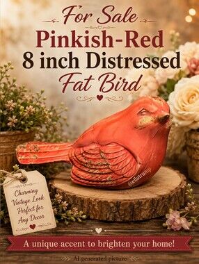 Pinkish-Red 8 inch Distressed Fat Bird